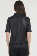 VEGAN LEATHER S/S BUTTON DOWN SHIRT