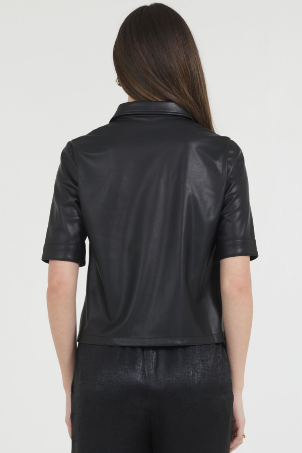 VEGAN LEATHER S/S BUTTON DOWN SHIRT