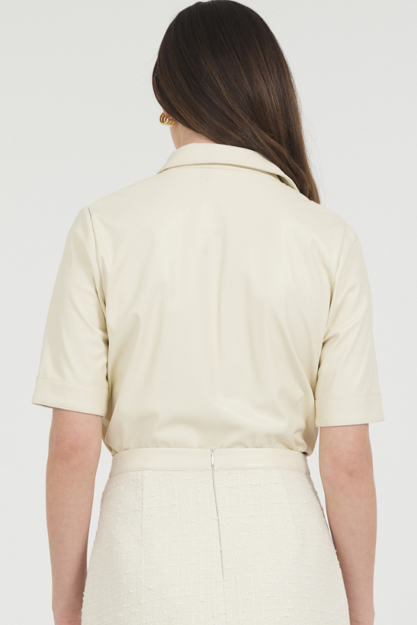 VEGAN LEATHER S/S BUTTON DOWN SHIRT