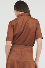 VEGAN SUEDE S/S BUTTON DOWN SHIRT