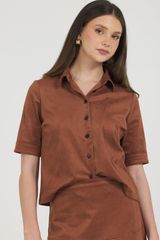 VEGAN SUEDE S/S BUTTON DOWN SHIRT