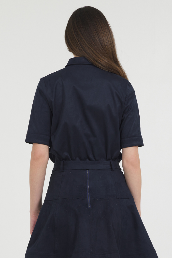VEGAN SUEDE S/S BUTTON DOWN SHIRT