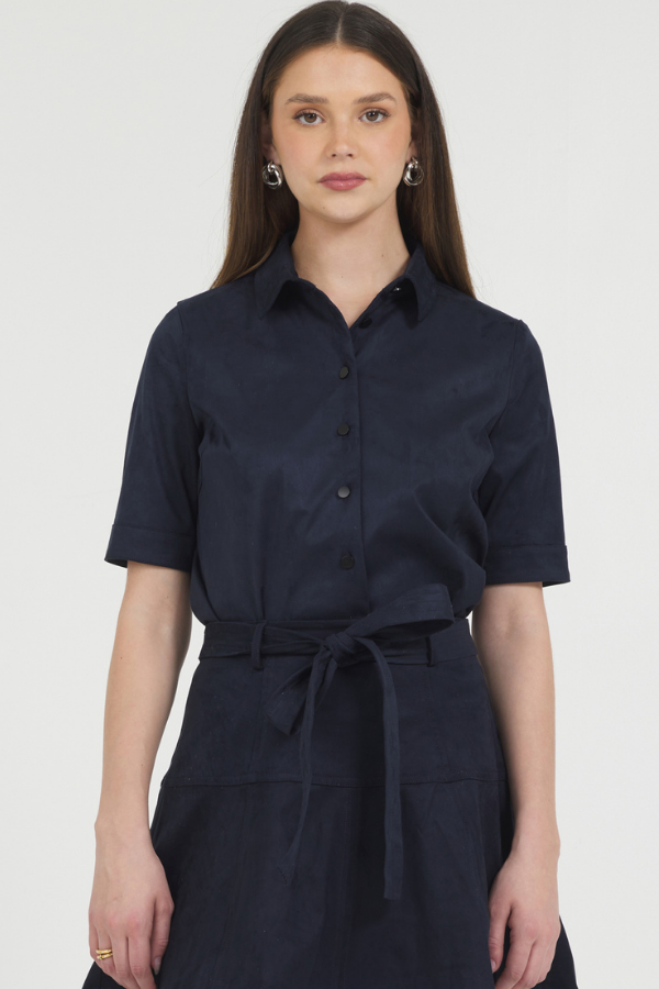 VEGAN SUEDE S/S BUTTON DOWN SHIRT