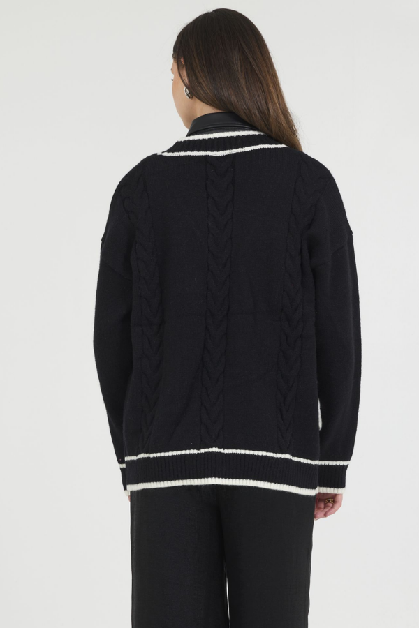 OVERSIZE CARDIGAN W/ BOW TRIM