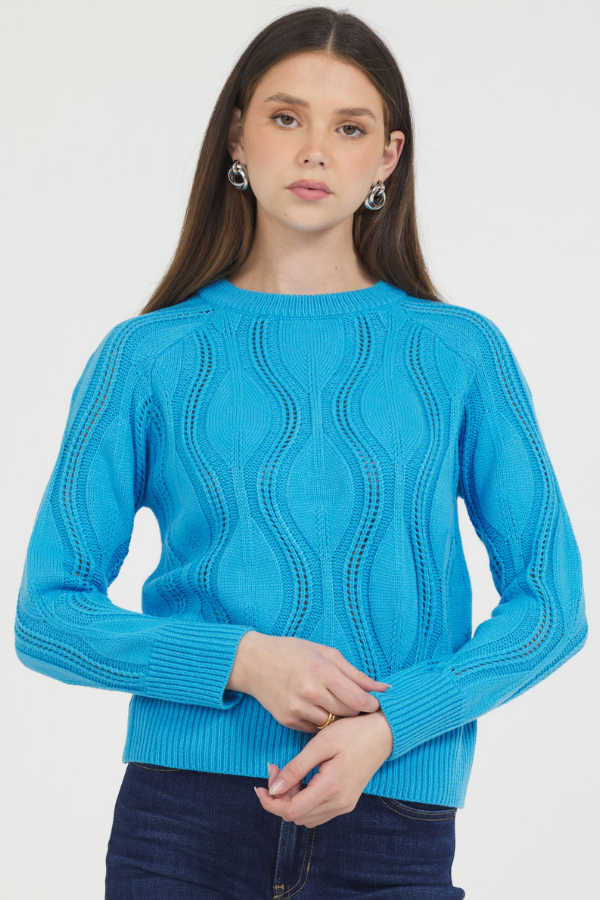 WAVY TEXTURED CREW NECK PULLOVER