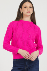 WAVY TEXTURED CREW NECK PULLOVER