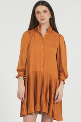 CHARMEUSE MINI DRESS W/ PLEATED SKIRT