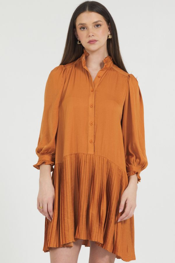 CHARMEUSE MINI DRESS W/ PLEATED SKIRT