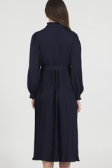 CHARMEUSE MIDI DRESS W/ PLEATED SKIRT