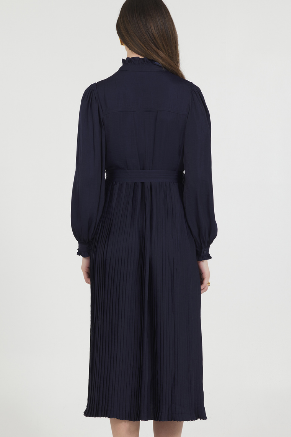 CHARMEUSE MIDI DRESS W/ PLEATED SKIRT