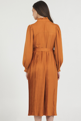 CHARMEUSE MIDI DRESS W/ PLEATED SKIRT
