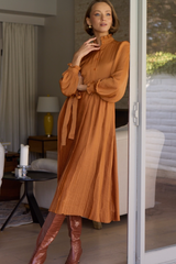 CHARMEUSE MIDI DRESS W/ PLEATED SKIRT