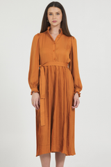 CHARMEUSE MIDI DRESS W/ PLEATED SKIRT