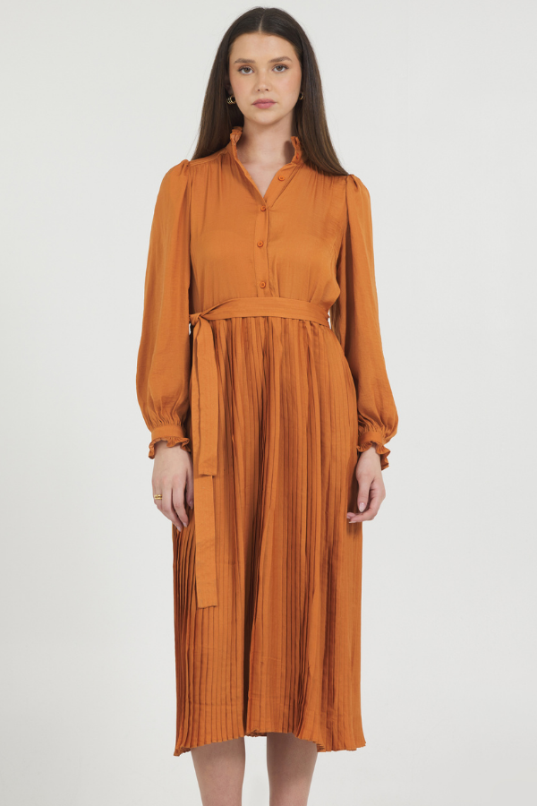 CHARMEUSE MIDI DRESS W/ PLEATED SKIRT