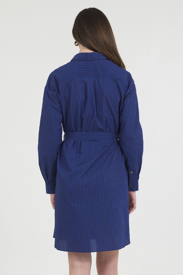 COTTON YARD DYE STRIPE BUTTON DOWN SHIRT DRESS