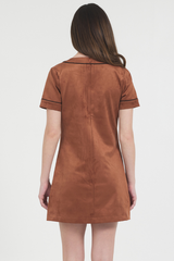 VEGAN SUEDE S/S MINI DRESS W/ CONTRAST COLOR BINDING