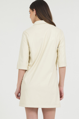 VEGAN LEATHER ELBOW SLEEVE MINI DRESS