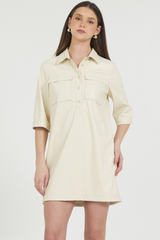 VEGAN LEATHER ELBOW SLEEVE MINI DRESS