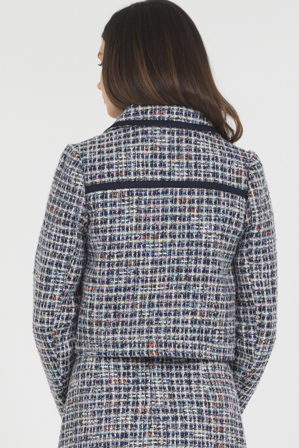 MULTI COLOR TWEED W/ SUEDE TRIM JACKET