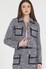 MULTI COLOR TWEED W/ SUEDE TRIM JACKET