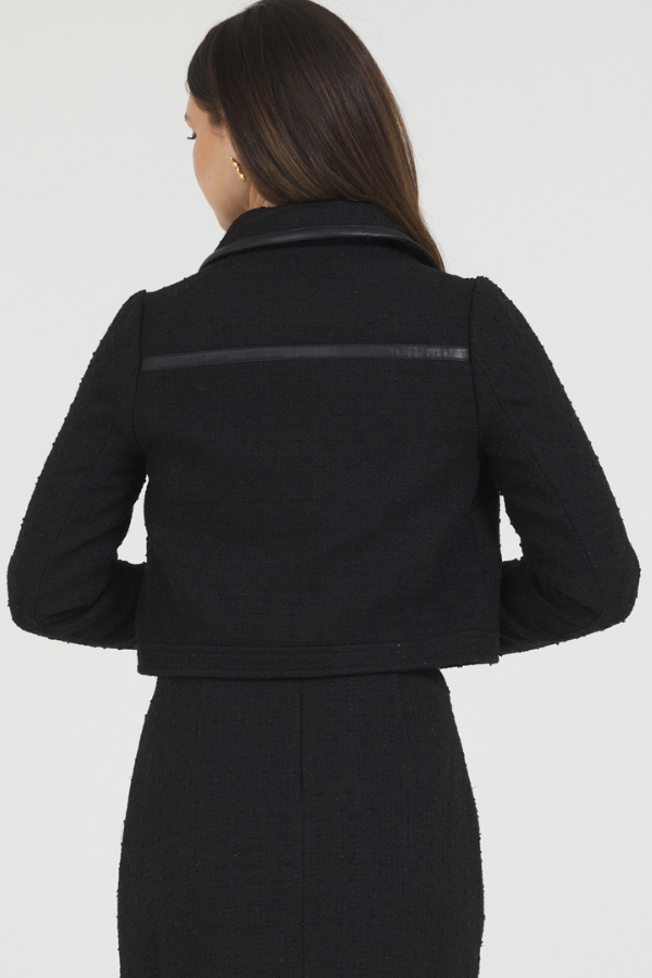 TWEED JACKET W/LEATHER TRIM