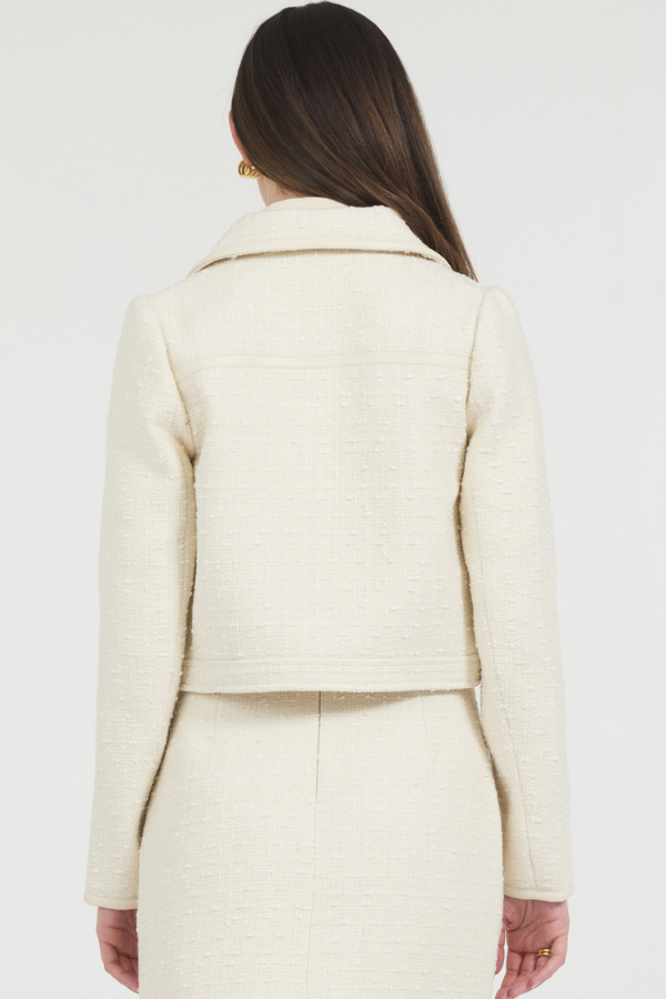 TWEED JACKET W/ LEATHER TRIM