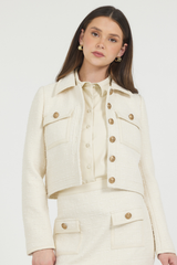 TWEED JACKET W/ LEATHER TRIM
