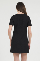 TWEED DRESS W/ LEATHER TRIM