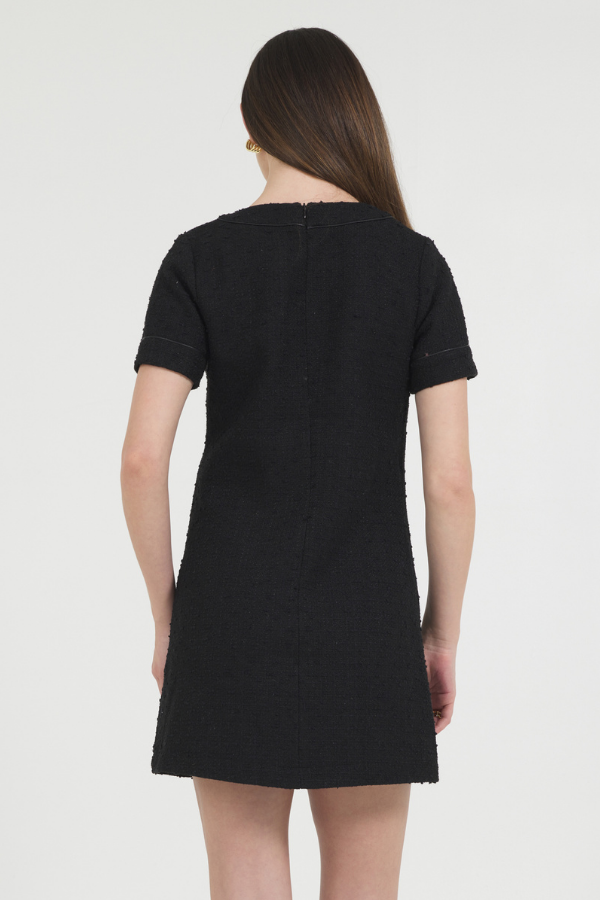TWEED DRESS W/ LEATHER TRIM