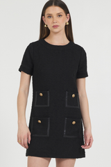 TWEED DRESS W/ LEATHER TRIM