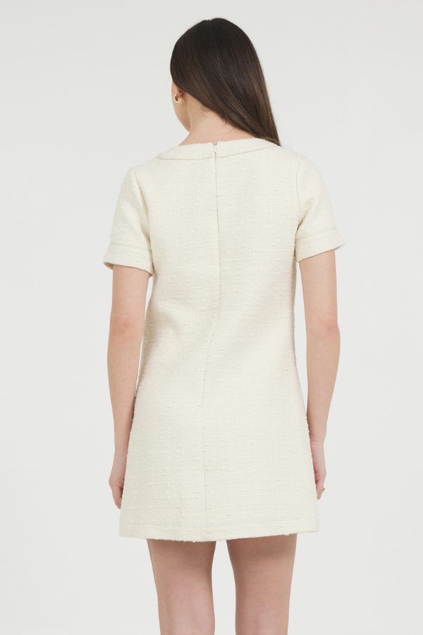 TWEED DRESS W/ LEATHER TRIM