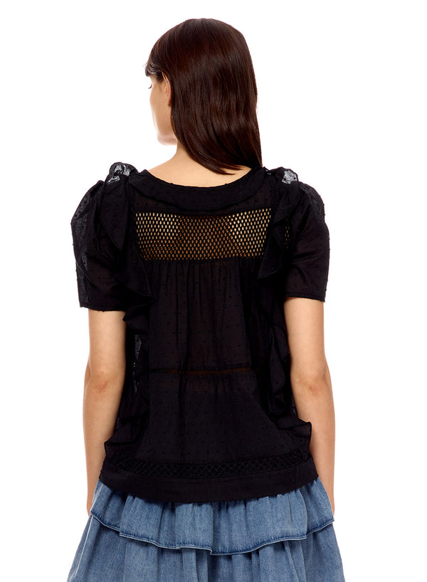 NET INSERTED RUFFLED TOP