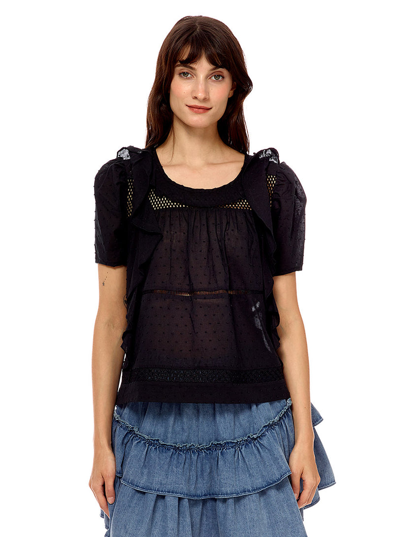 NET INSERTED RUFFLED TOP