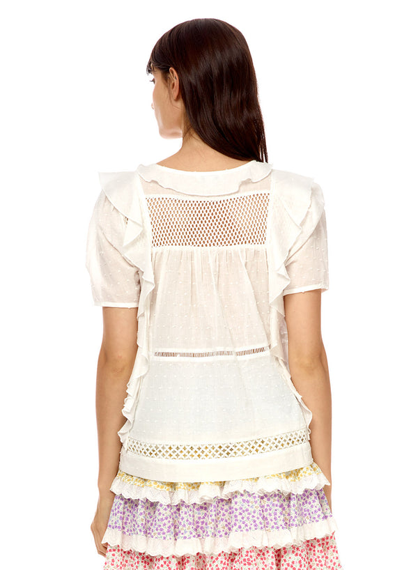 NET INSERTED RUFFLE TOP