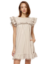 FAUX LEATHER EYELET TRIMMED SHIFT DRESS