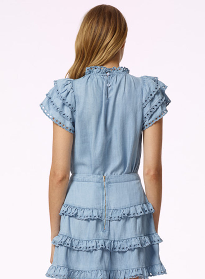 DENIM EYELET TRIMMED TOP