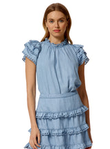 DENIM EYELET TRIMMED TOP