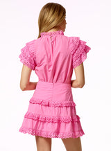 EYELET TRIMMED TIERED MINI SKIRT
